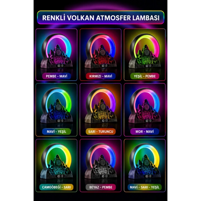 JRL NL20 Akıllı Volkanik Lambası - Bluetooth Hoparlör, Uygulama Kontrollü RGB Gece Lambası ve Çalar Saat