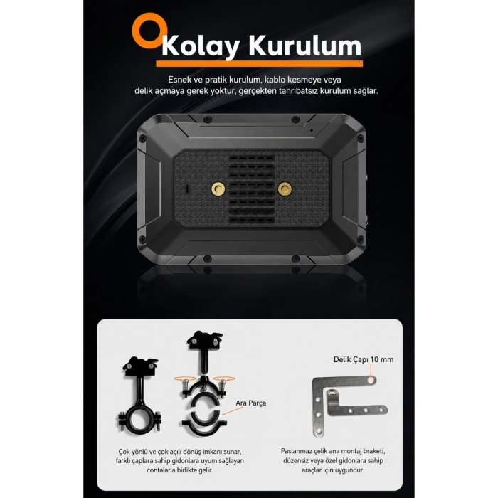 Glr T10 Motosiklet Kamera Kayıt Cihazı - Kablosuz CarPlay & Android Auto, Dual Kamera, GPS ve TPMS Desteği