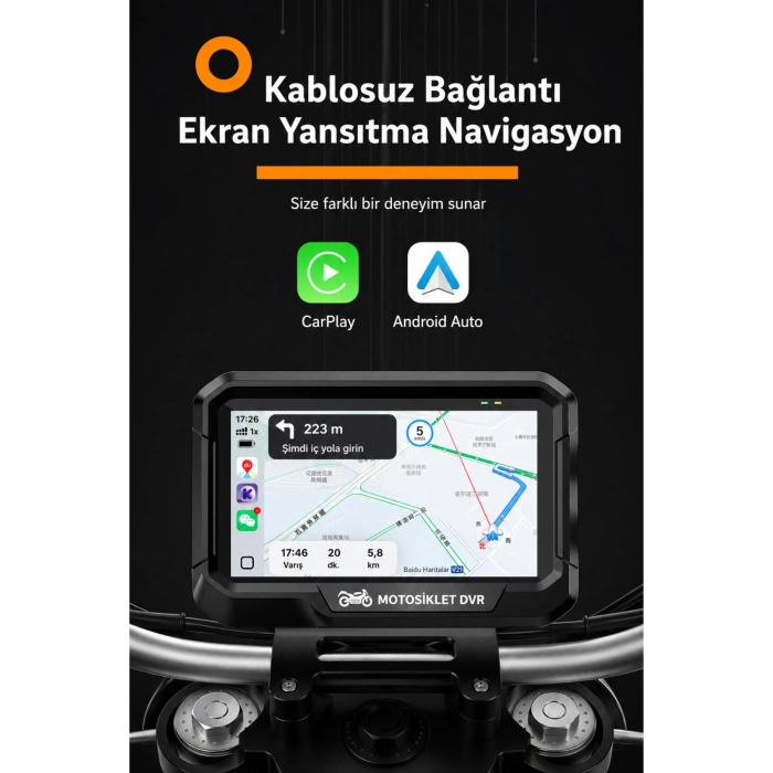 Glr T10 Motosiklet Kamera Kayıt Cihazı - Kablosuz CarPlay & Android Auto, Dual Kamera, GPS ve TPMS Desteği