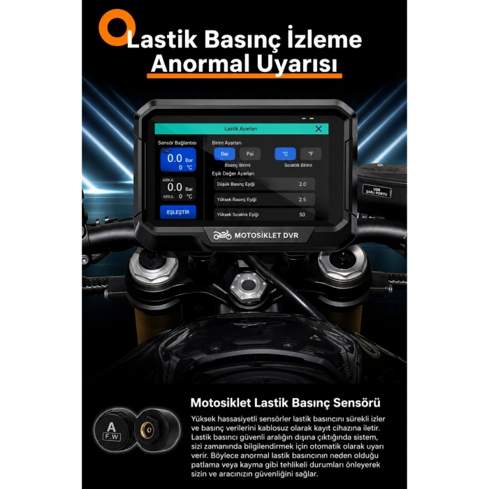 Glr T10 Motosiklet Kamera Kayıt Cihazı - Kablosuz CarPlay & Android Auto, Dual Kamera, GPS ve TPMS Desteği