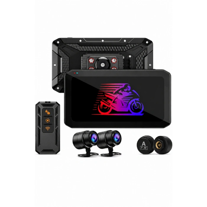 Glr T7 Kablosuz CarPlay & Android Auto Destekli Motosiklet Multimedya Sistemi - Çift Kameralı Dashcam ve TPMS Hediyeli
