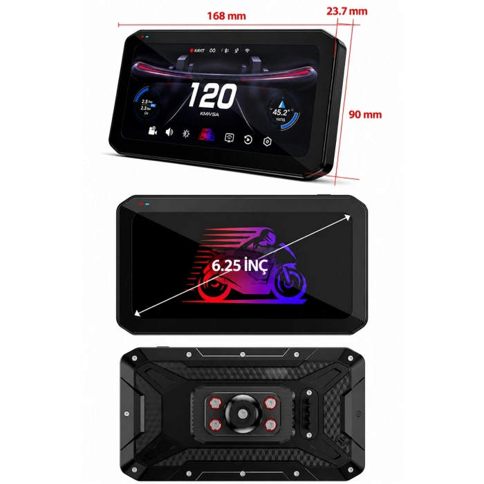 Glr T7 Kablosuz CarPlay & Android Auto Destekli Motosiklet Multimedya Sistemi - Çift Kameralı Dashcam ve TPMS Hediyeli