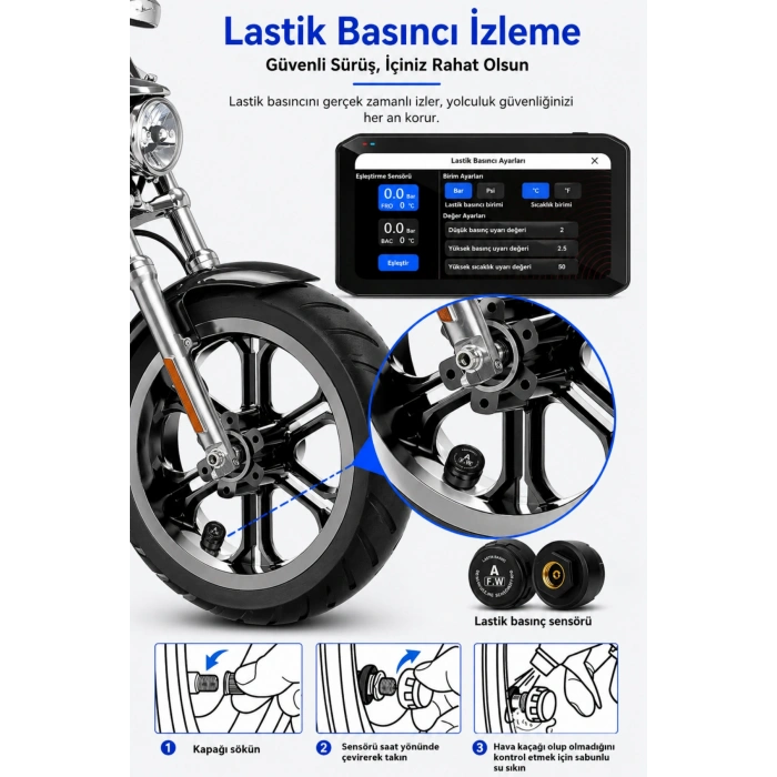 Glr T7 Kablosuz CarPlay & Android Auto Destekli Motosiklet Multimedya Sistemi - Çift Kameralı Dashcam ve TPMS Hediyeli