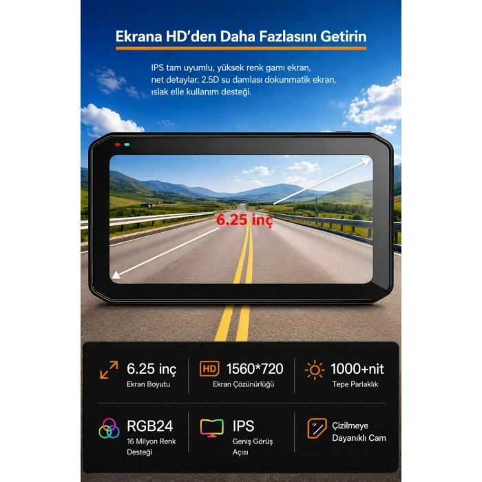 Glr T7 Kablosuz CarPlay & Android Auto Destekli Motosiklet Multimedya Sistemi - Çift Kameralı Dashcam ve TPMS Hediyeli