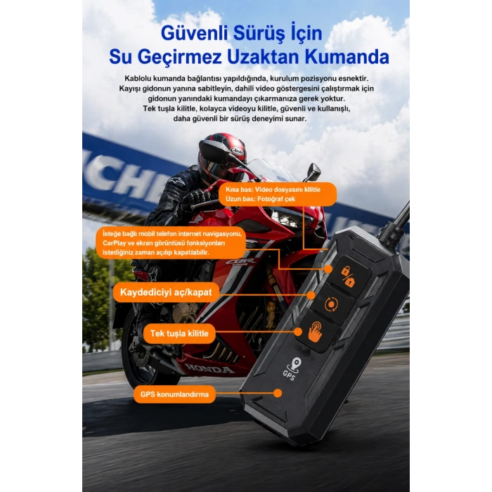 Glr T7 Kablosuz CarPlay & Android Auto Destekli Motosiklet Multimedya Sistemi - Çift Kameralı Dashcam ve TPMS Hediyeli