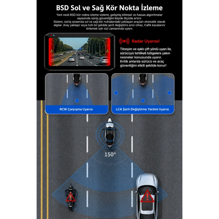 Glr T7 Kablosuz CarPlay & Android Auto Destekli Motosiklet Multimedya Sistemi - Çift Kameralı Dashcam ve TPMS Hediyeli