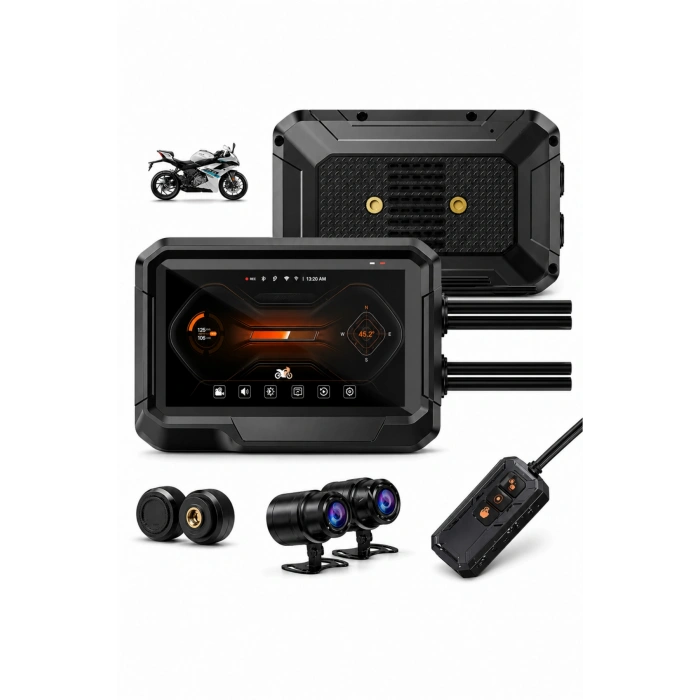 Glr T10 Motosiklet Kamera Kayıt Cihazı - Kablosuz CarPlay & Android Auto, Dual Kamera, GPS ve TPMS Desteği