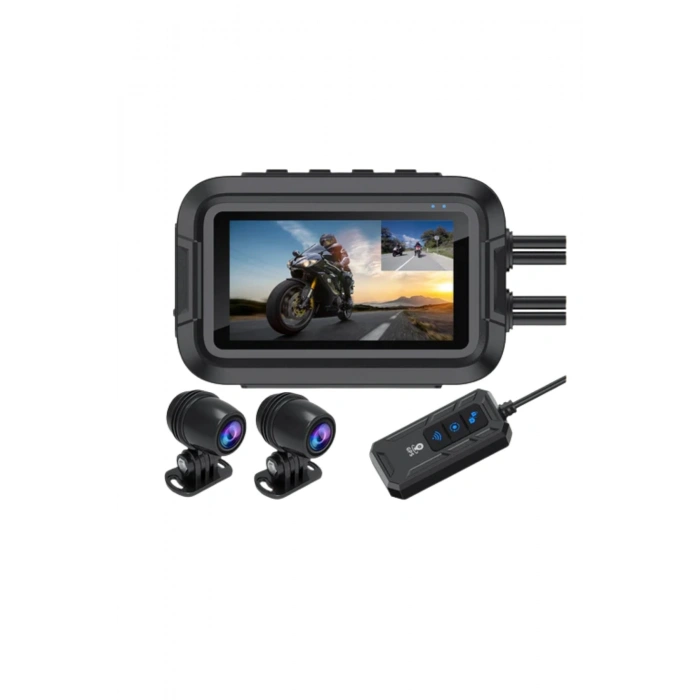 Glr V9 Motosiklet Araç Kamerası - 3.0 IPS Ekran - Çift Kamera Full HD 1080P WiFi & GPS Destekli