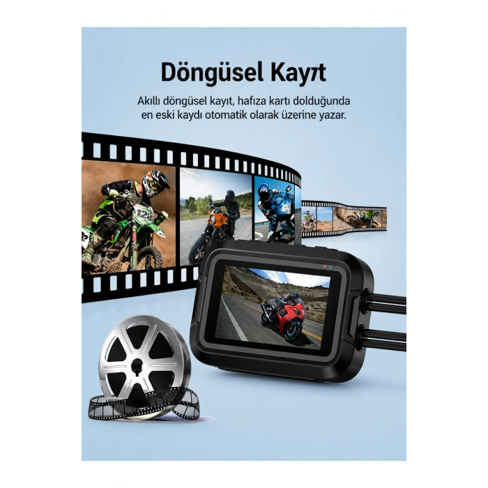 Glr V9 Motosiklet Araç Kamerası - 3.0 IPS Ekran - Çift Kamera Full HD 1080P WiFi & GPS Destekli