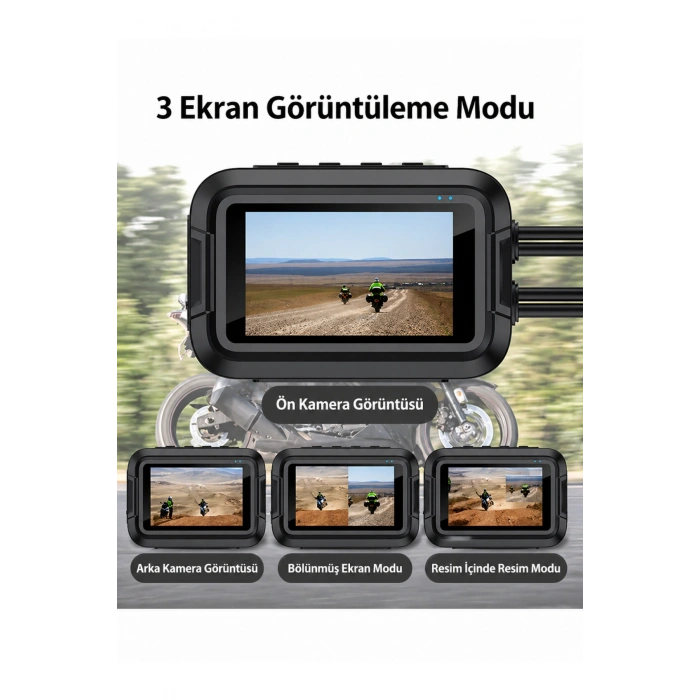 Glr V9 Motosiklet Araç Kamerası - 3.0 IPS Ekran - Çift Kamera Full HD 1080P WiFi & GPS Destekli