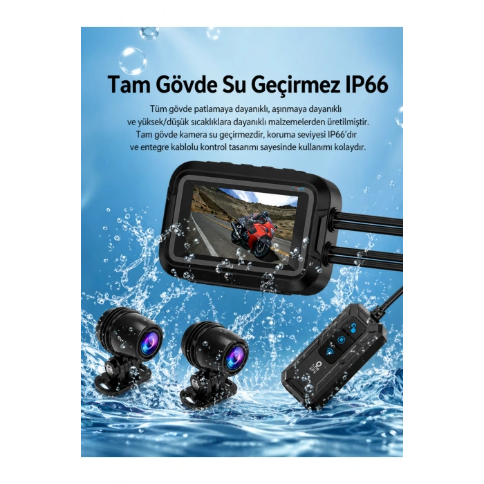 Glr V9 Motosiklet Araç Kamerası - 3.0 IPS Ekran - Çift Kamera Full HD 1080P WiFi & GPS Destekli