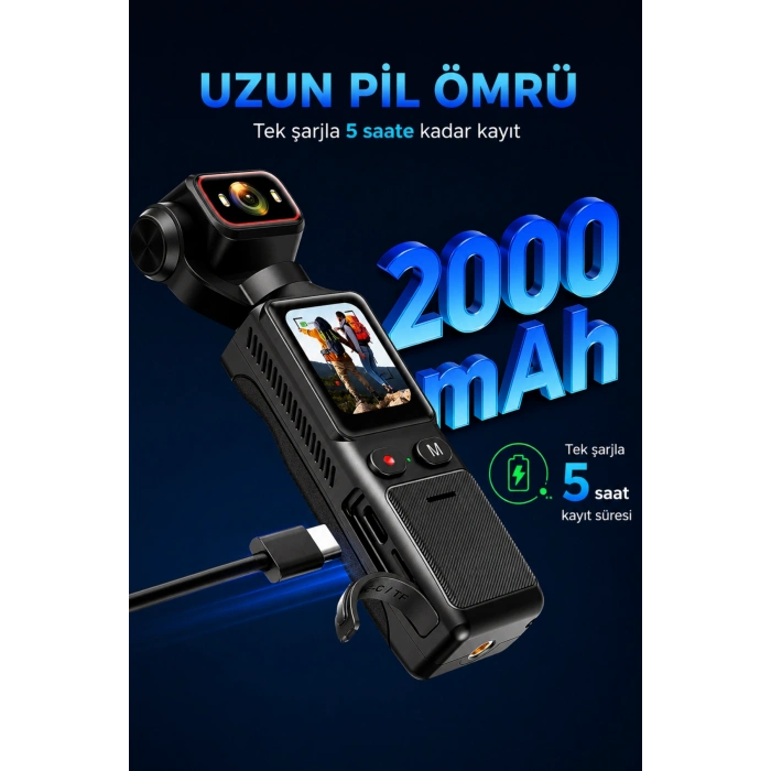 Glr L19 4K Ultra HD Wi-Fi Vlog Kamerası 180 Dönebilir Lens, 6 Eksenli Sarsıntı Önleyici (Gimbal Destekli)