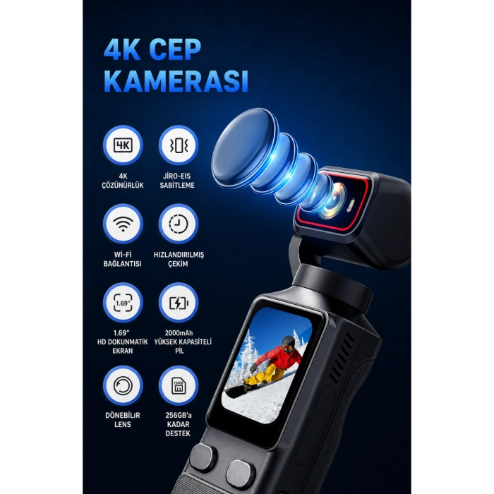 Glr L19 4K Ultra HD Wi-Fi Vlog Kamerası 180 Dönebilir Lens, 6 Eksenli Sarsıntı Önleyici (Gimbal Destekli)