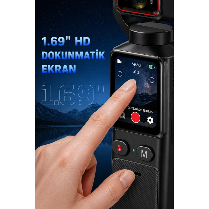 Glr L19 4K Ultra HD Wi-Fi Vlog Kamerası 180 Dönebilir Lens, 6 Eksenli Sarsıntı Önleyici (Gimbal Destekli)