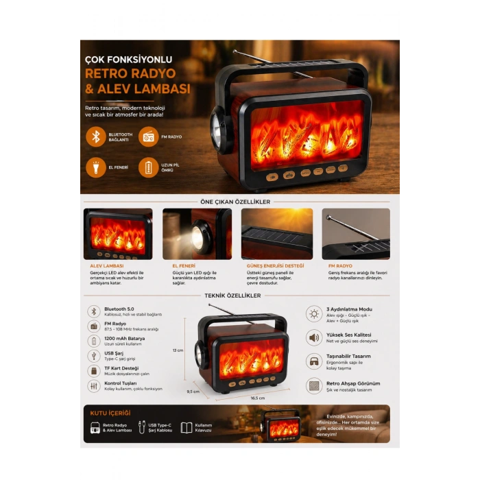 Fepe FP-337-S Solar Panelli FM Radyo ve Şömine Efektli Bluetooth Speaker