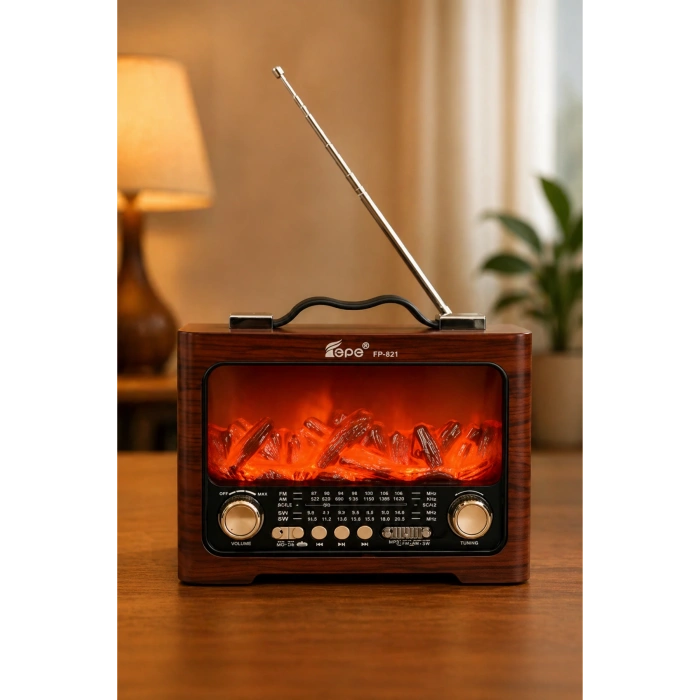 Fepe FP-821 Şömine Görünümlü Şarjlı Nostaljik Radyo ve Kablosuz Hoparlör