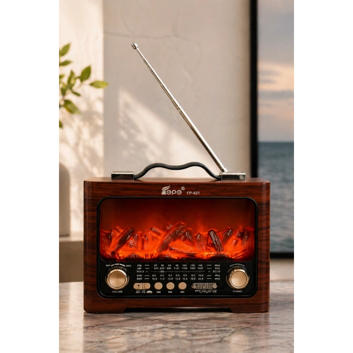 Fepe FP-821 Şömine Görünümlü Şarjlı Nostaljik Radyo ve Kablosuz Hoparlör
