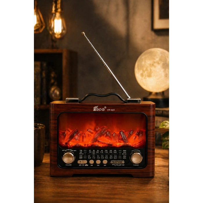 Fepe FP-821 Şömine Görünümlü Şarjlı Nostaljik Radyo ve Kablosuz Hoparlör