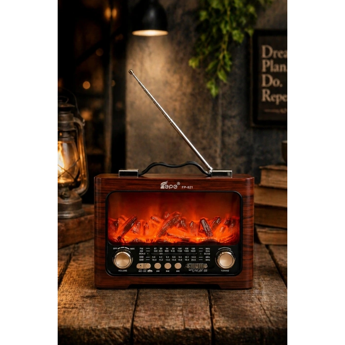 Fepe FP-821 Şömine Görünümlü Şarjlı Nostaljik Radyo ve Kablosuz Hoparlör