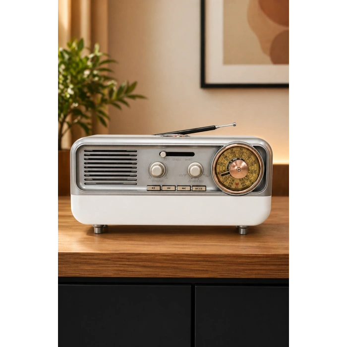 Meier MD-1314BT Gri Nostaljik Radyo - Bluetooth 5.4, Girişli, Şarjlı Retro Görünümlü Hi-Fi Hoparlör