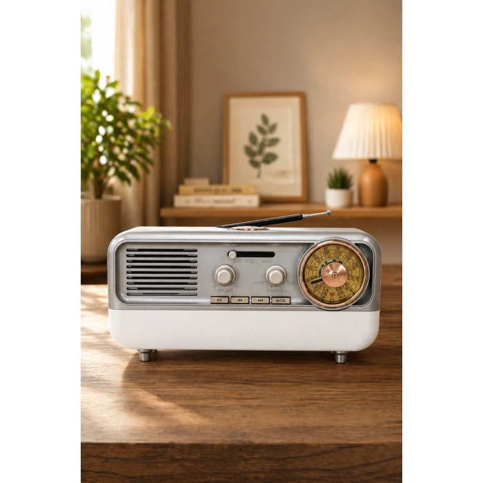 Meier MD-1314BT Gri Nostaljik Radyo - Bluetooth 5.4, Girişli, Şarjlı Retro Görünümlü Hi-Fi Hoparlör