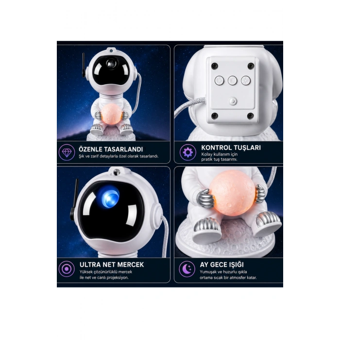 Glr MXS-005 Astronot Galaksi Projektörü - Uzaktan Kumandalı & Bluetooth Müzik Çalarlı