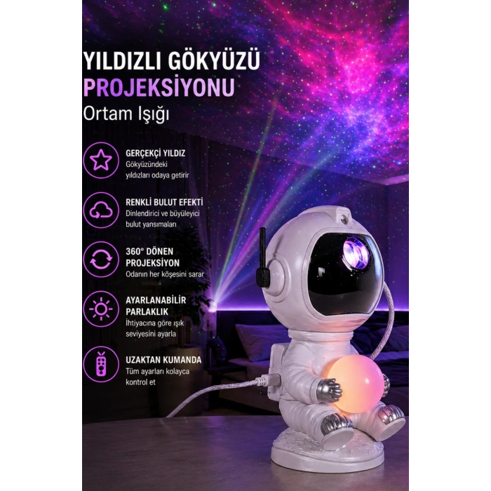 Glr MXS-005 Astronot Galaksi Projektörü - Uzaktan Kumandalı & Bluetooth Müzik Çalarlı