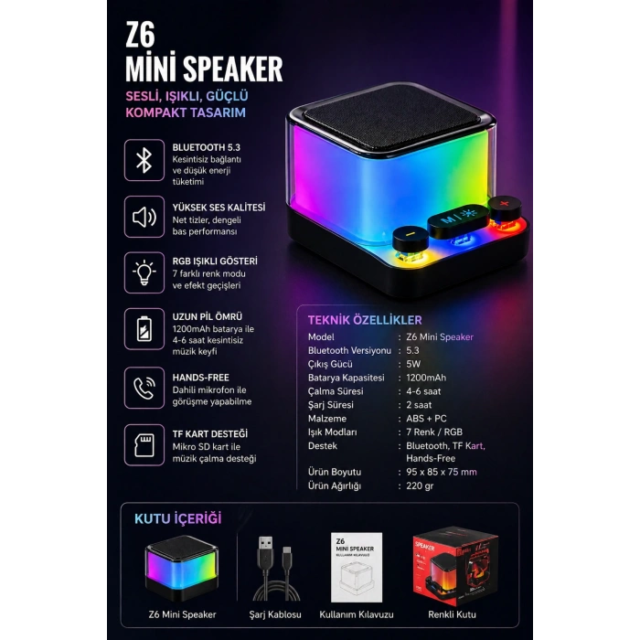 Jrl Z6 Mini RGB Işıklı Kablosuz Bluetooth Hoparlör - Mekanik Klavye Tuşlu, Speaker