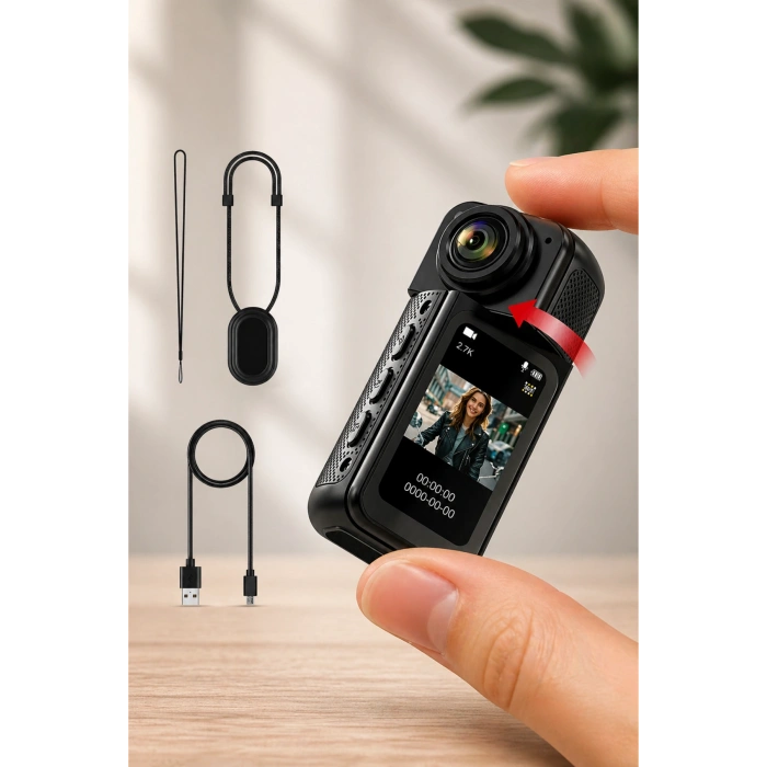 Glr S70 2.7K HD Manyetik Askılı Aksiyon Kamera Vücut Kamerası 180 Dönebilen