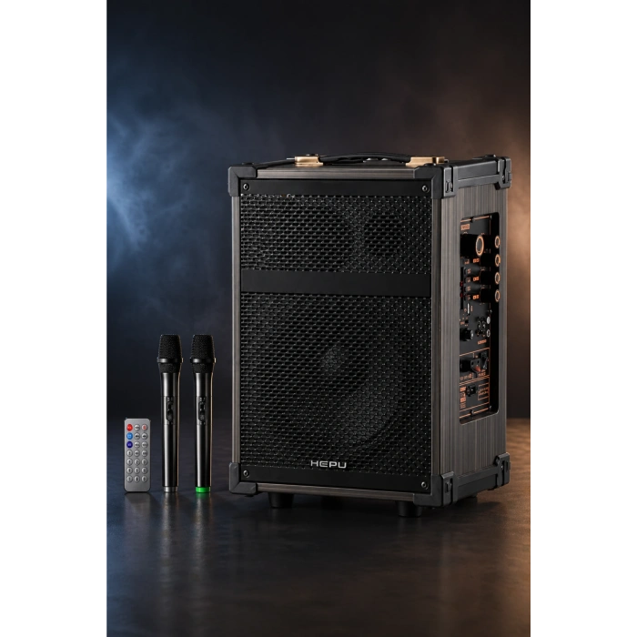 Hepu Hp-976 Partybox Bluetooth Hoparlör 8 Woofer 40W Güç 2 Kablosuz Mikrofon Kumanda