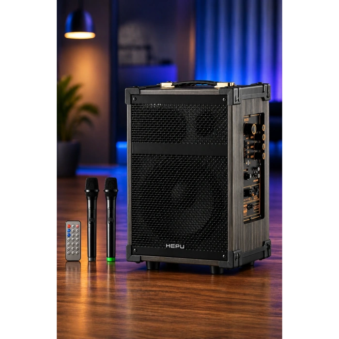 Hepu Hp-976 Partybox Bluetooth Hoparlör 8 Woofer 40W Güç 2 Kablosuz Mikrofon Kumanda