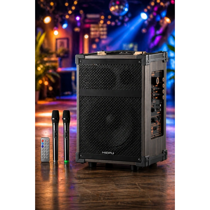Hepu Hp-976 Partybox Bluetooth Hoparlör 8 Woofer 40W Güç 2 Kablosuz Mikrofon Kumanda