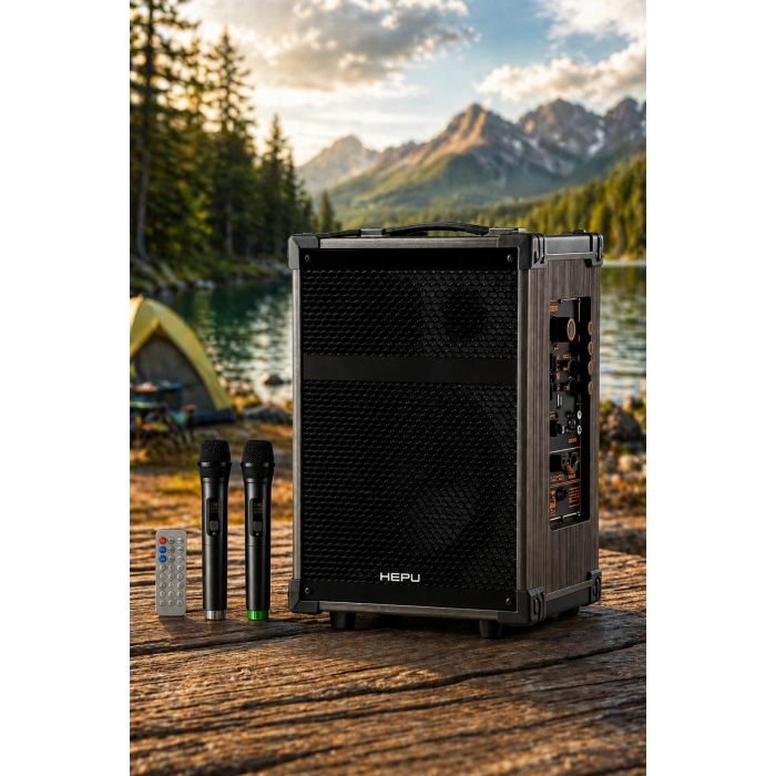 Hepu Hp-976 Partybox Bluetooth Hoparlör 8 Woofer 40W Güç 2 Kablosuz Mikrofon Kumanda