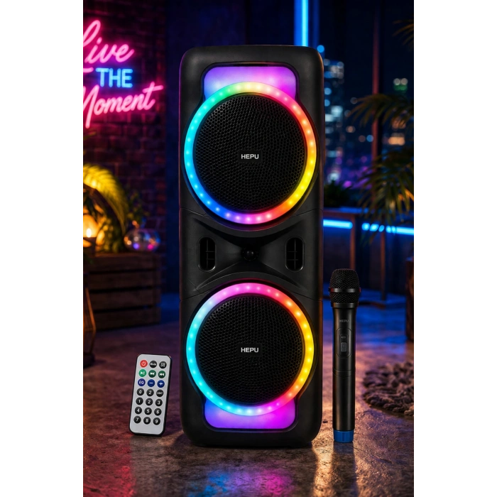 Hepu HP-118 8 İnç Bluetooth Partybox Hoparlör - 15W Işıklı, Mikrofonlu Ses Sistemi