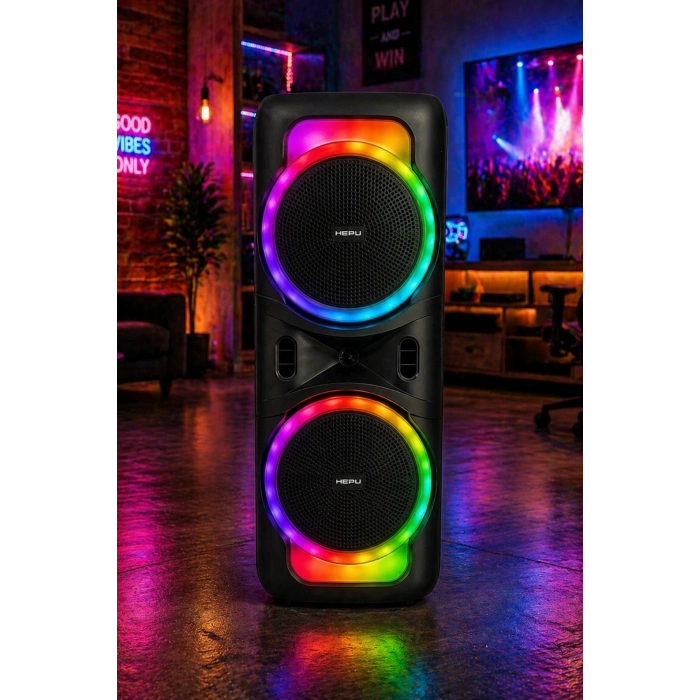 Hepu HP-118 8 İnç Bluetooth Partybox Hoparlör - 15W Işıklı, Mikrofonlu Ses Sistemi