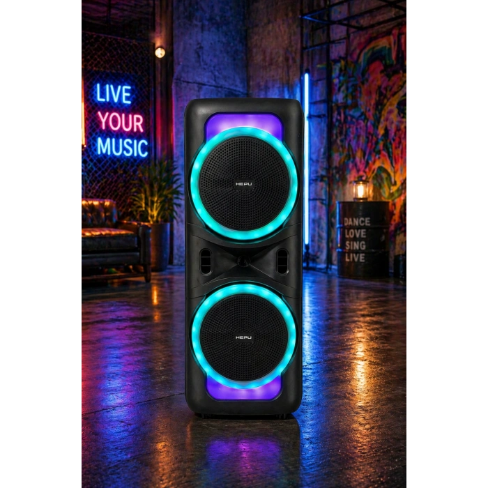Hepu HP-118 8 İnç Bluetooth Partybox Hoparlör - 15W Işıklı, Mikrofonlu Ses Sistemi