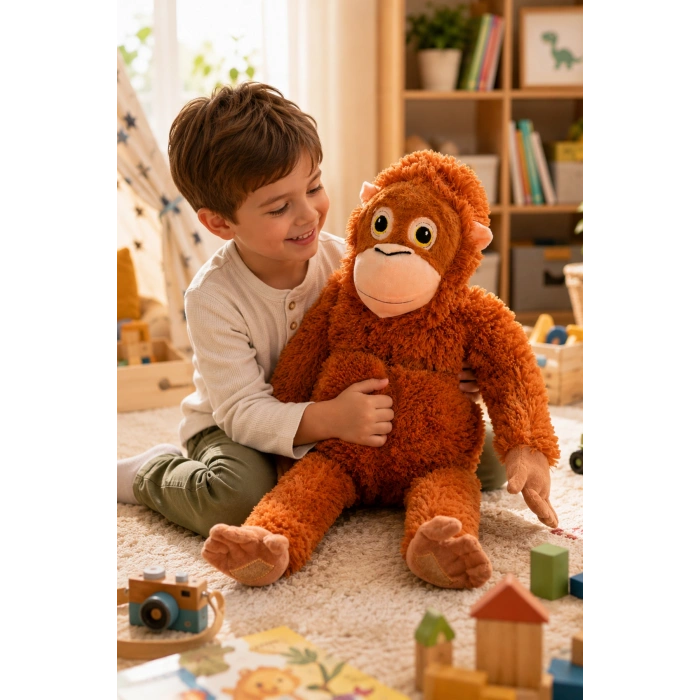 Tigoes T-Plush Pelüş Maymun  Kahverengi Sevimli Orangutan Oyuncak - 66 Cm Yumuşak Pelüş Şempanze