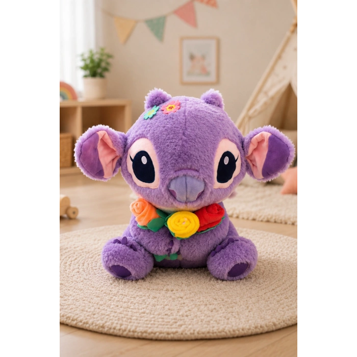 Tigoes T-Plush Çiçekli Mor Peluş Oyuncak - 30 cm Yumuşak Uyku Arkadaşı ve Hediyelik Figür