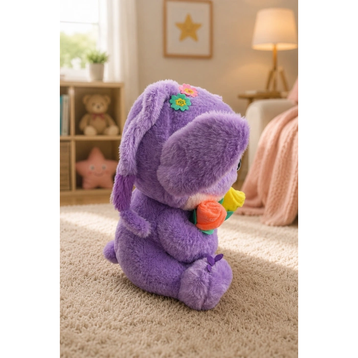 Tigoes T-Plush Çiçekli Mor Peluş Oyuncak - 30 cm Yumuşak Uyku Arkadaşı ve Hediyelik Figür