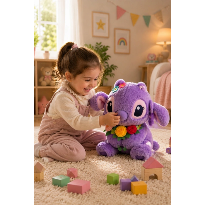 Tigoes T-Plush Çiçekli Mor Peluş Oyuncak - 30 cm Yumuşak Uyku Arkadaşı ve Hediyelik Figür