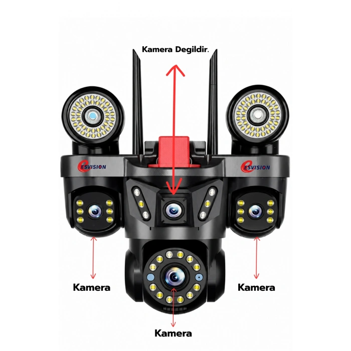 Esvision ES-9003 3 Lensli 9MP Akıllı WiFi Ptz Kamera Gece Görüşlü Güvenlik Kamerası