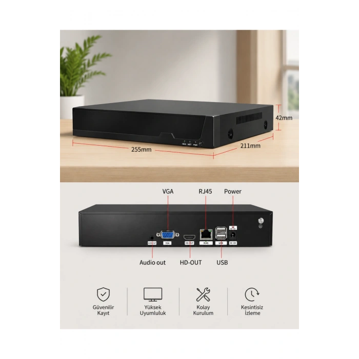 O-kam ZR-4010 NVR Wifi Kayıt Cihazı 10 Kanal IP Kamera Uyumluluğu