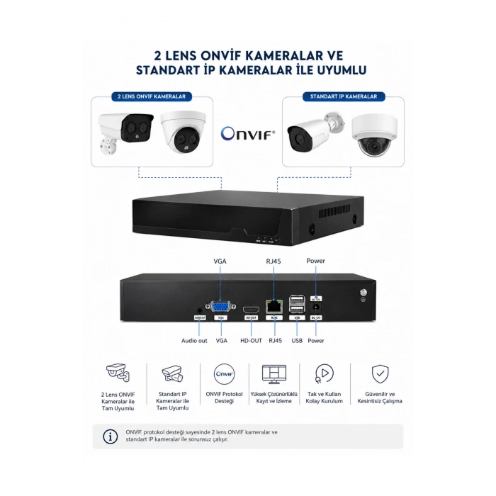 O-kam ZR-4010 NVR Wifi Kayıt Cihazı 10 Kanal IP Kamera Uyumluluğu