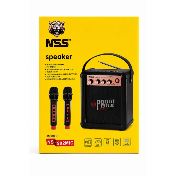 NSS NS-992MIC Boombox Pro Kablosuz Karaoke Hoparlör FM Radyo 2 Adet Mikrofon