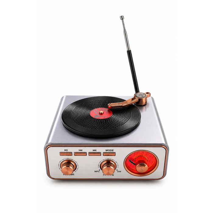 Meier MD-1217BT Gri Nostaljik Görünümlü Bluetooth Hoparlör ve 3 Bantlı Şarjlı Radyo