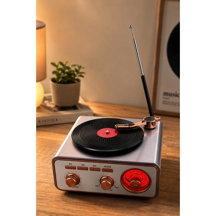 Meier MD-1217BT Gri Nostaljik Görünümlü Bluetooth Hoparlör ve 3 Bantlı Şarjlı Radyo