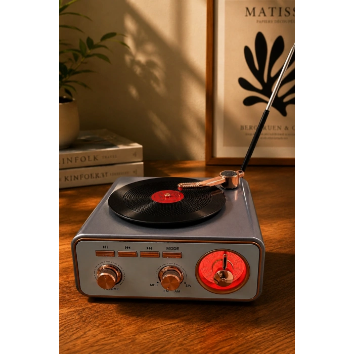 Meier MD-1217BT Gri Nostaljik Görünümlü Bluetooth Hoparlör ve 3 Bantlı Şarjlı Radyo