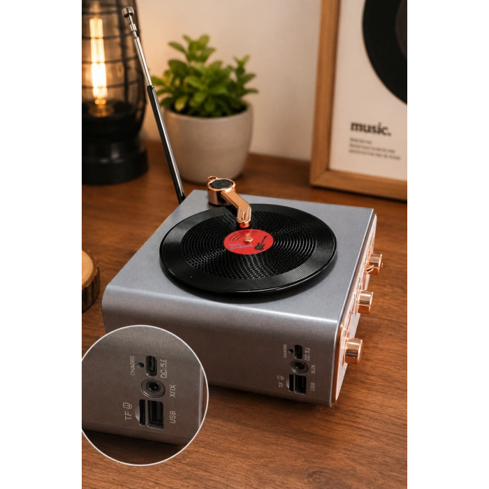 Meier MD-1217BT Gri Nostaljik Görünümlü Bluetooth Hoparlör ve 3 Bantlı Şarjlı Radyo