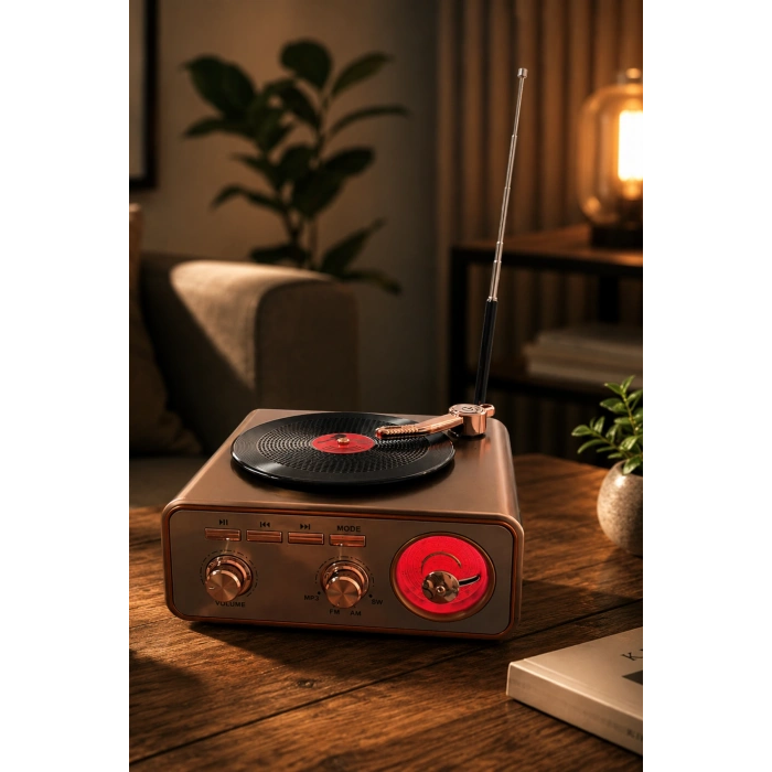Meier MD-1217BT Kahverengi Nostaljik Görünümlü Bluetooth Hoparlör ve 3 Bantlı Şarjlı Radyo