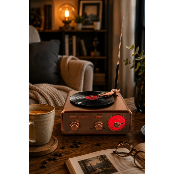 Meier MD-1217BT Kahverengi Nostaljik Görünümlü Bluetooth Hoparlör ve 3 Bantlı Şarjlı Radyo